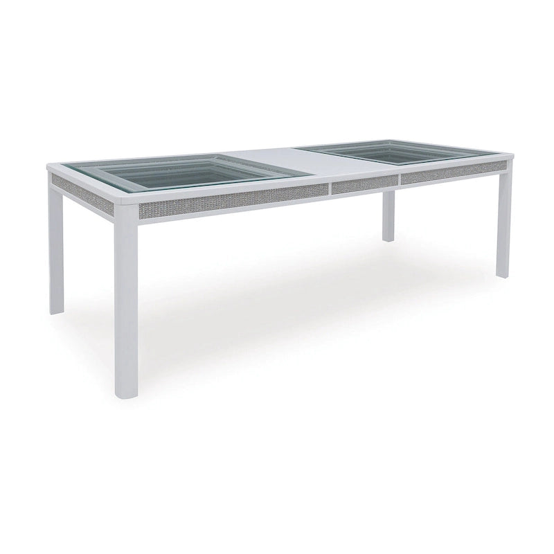 Table à manger rectangulaire extensible blanche/verte pour 10 personnes, 42L x 96P x 30H