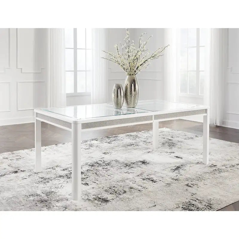 Table à manger rectangulaire extensible blanche/verte pour 10 personnes, 42L x 96P x 30H