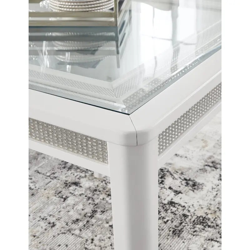 Table à manger rectangulaire extensible blanche/verte pour 10 personnes, 42L x 96P x 30H