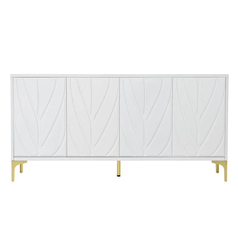 Buffet 4 portes sculpté noir et blanc | Sans poignée, à ouverture par pression | Pour 1 à 2 utilisateurs