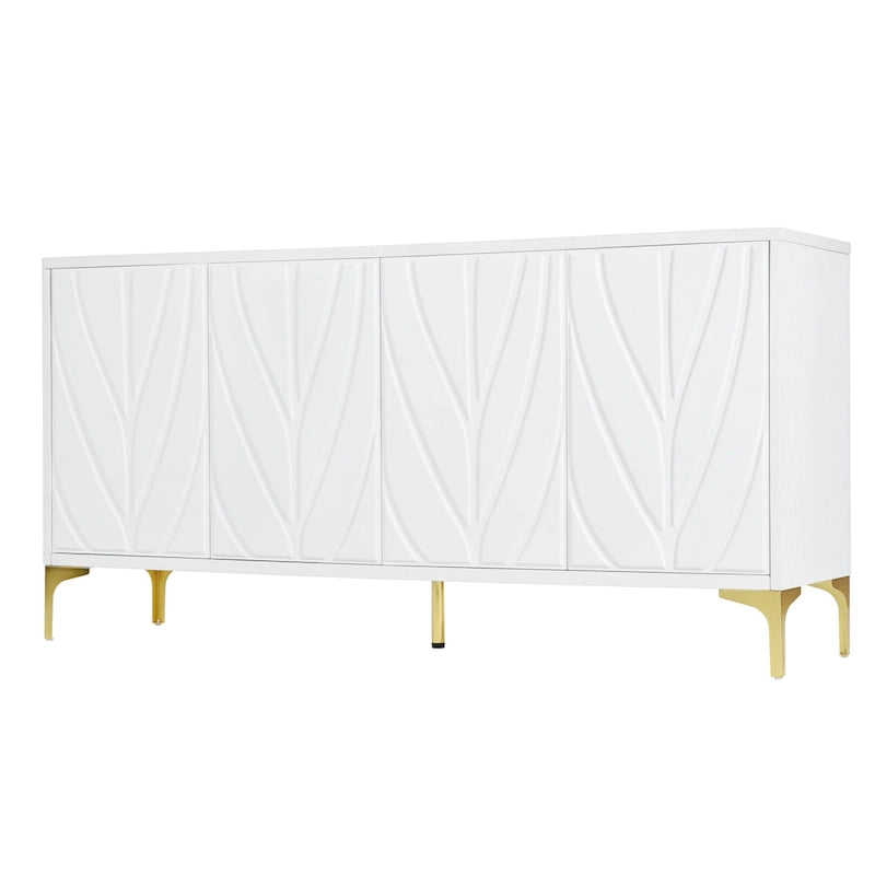 Buffet 4 portes sculpté noir et blanc | Sans poignée, à ouverture par pression | Pour 1 à 2 utilisateurs