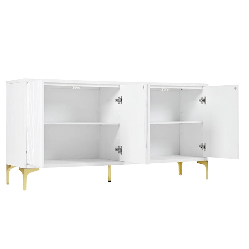 Buffet 4 portes sculpté noir et blanc | Sans poignée, à ouverture par pression | Pour 1 à 2 utilisateurs