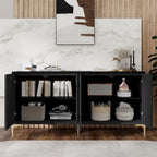 Buffet 4 portes sculpté noir et blanc | Sans poignée, à ouverture par pression | Pour 1 à 2 utilisateurs