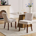 Chaises de salle à manger mi-dossier beiges / grises / bleues avec clous décoratifs, pieds en bois courbé – Lot de 2