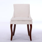 Chaises de salle à manger mi-dossier beiges / grises / bleues avec clous décoratifs, pieds en bois courbé – Lot de 2