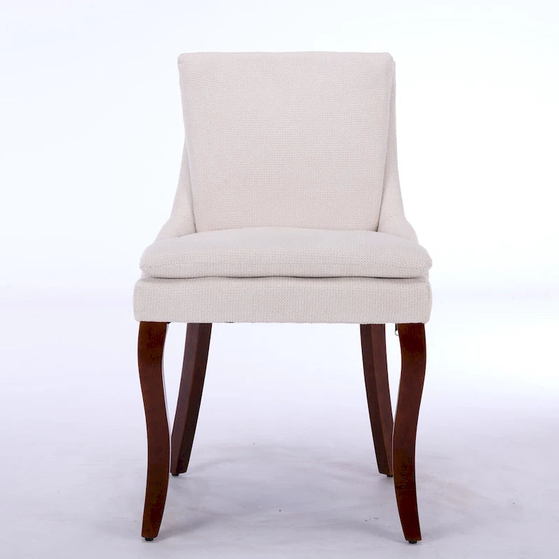 Chaises de salle à manger mi-dossier beiges / grises / bleues avec clous décoratifs, pieds en bois courbé – Lot de 2