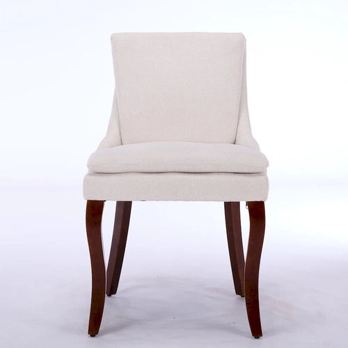 Chaises de salle à manger mi-dossier beiges / grises / bleues avec clous décoratifs, pieds en bois courbé – Lot de 2
