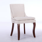 Chaises de salle à manger mi-dossier beiges / grises / bleues avec clous décoratifs, pieds en bois courbé – Lot de 2