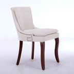 Chaises de salle à manger mi-dossier beiges / grises / bleues avec clous décoratifs, pieds en bois courbé – Lot de 2