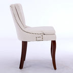 Chaises de salle à manger mi-dossier beiges / grises / bleues avec clous décoratifs, pieds en bois courbé – Lot de 2