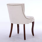 Chaises de salle à manger mi-dossier beiges / grises / bleues avec clous décoratifs, pieds en bois courbé – Lot de 2