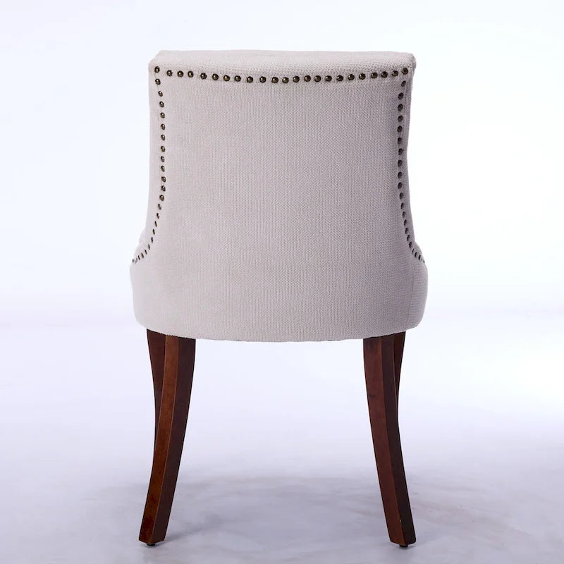 Chaises de salle à manger mi-dossier beiges / grises / bleues avec clous décoratifs, pieds en bois courbé – Lot de 2