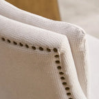 Chaises de salle à manger mi-dossier beiges / grises / bleues avec clous décoratifs, pieds en bois courbé – Lot de 2