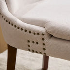 Chaises de salle à manger mi-dossier beiges / grises / bleues avec clous décoratifs, pieds en bois courbé – Lot de 2