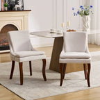 Chaises de salle à manger mi-dossier beiges / grises / bleues avec clous décoratifs, pieds en bois courbé – Lot de 2