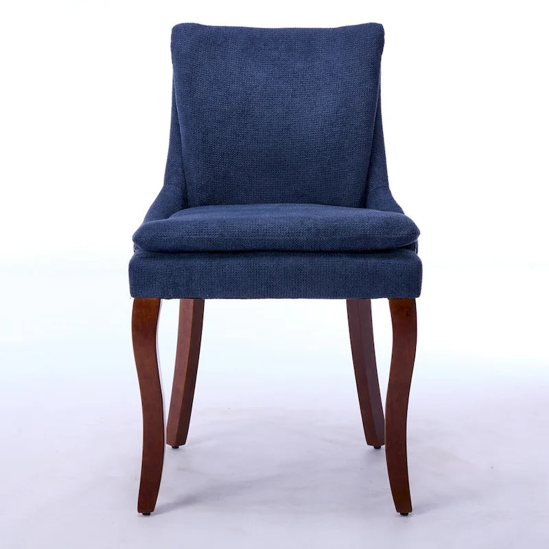 Chaises de salle à manger mi-dossier beiges / grises / bleues avec clous décoratifs, pieds en bois courbé – Lot de 2
