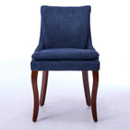 Chaises de salle à manger mi-dossier beiges / grises / bleues avec clous décoratifs, pieds en bois courbé – Lot de 2