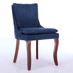 Chaises de salle à manger mi-dossier beiges / grises / bleues avec clous décoratifs, pieds en bois courbé – Lot de 2