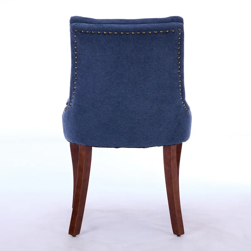 Chaises de salle à manger mi-dossier beiges / grises / bleues avec clous décoratifs, pieds en bois courbé – Lot de 2