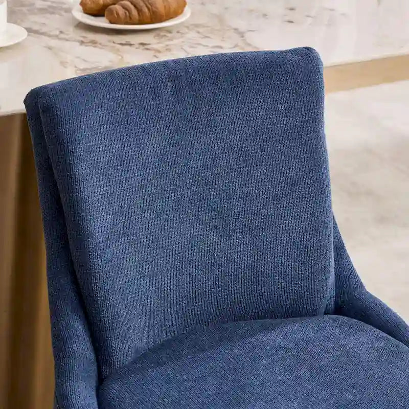 Chaises de salle à manger mi-dossier beiges / grises / bleues avec clous décoratifs, pieds en bois courbé – Lot de 2