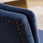 Chaises de salle à manger mi-dossier beiges / grises / bleues avec clous décoratifs, pieds en bois courbé – Lot de 2