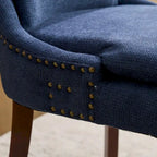 Chaises de salle à manger mi-dossier beiges / grises / bleues avec clous décoratifs, pieds en bois courbé – Lot de 2