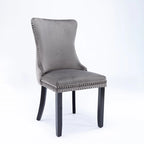Chaise de salle à manger en velours à dossier haut avec clous décoratifs, lot de 2 – Or / Noir / Beige / Gris
