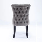 Chaise de salle à manger en velours à dossier haut avec clous décoratifs, lot de 2 – Or / Noir / Beige / Gris
