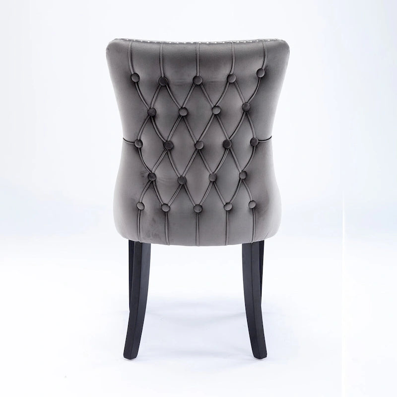Chaise de salle à manger en velours à dossier haut avec clous décoratifs, lot de 2 – Or / Noir / Beige / Gris