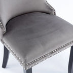 Chaise de salle à manger en velours à dossier haut avec clous décoratifs, lot de 2 – Or / Noir / Beige / Gris