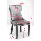 Chaise de salle à manger en velours à dossier haut avec clous décoratifs, lot de 2 – Or / Noir / Beige / Gris