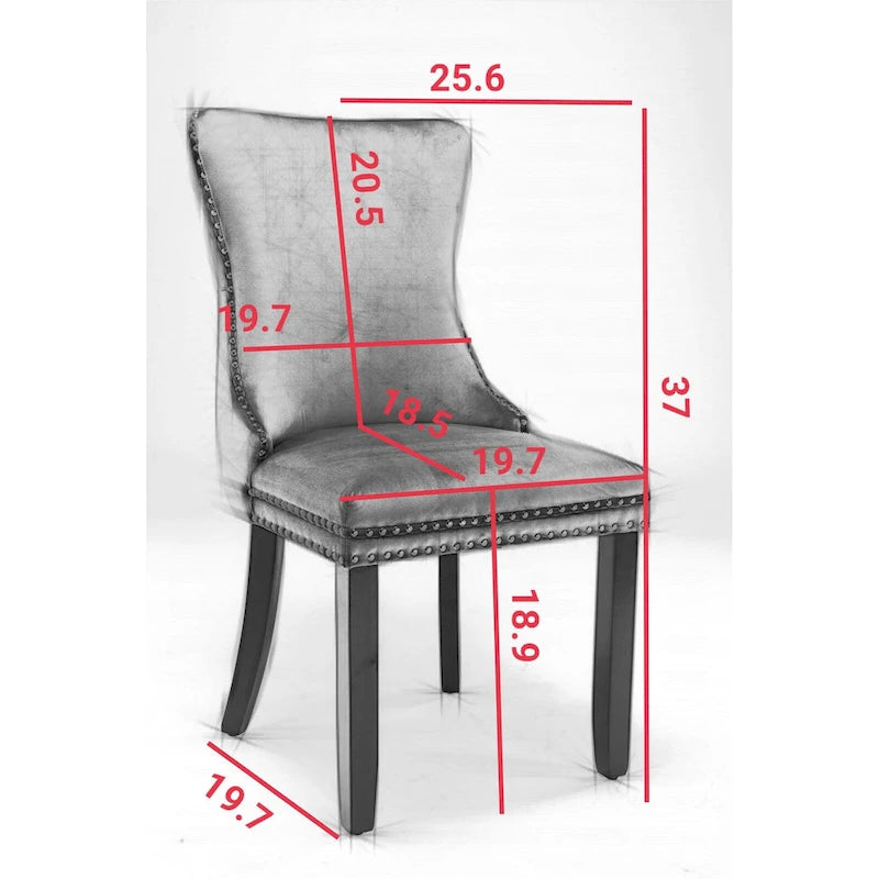 Chaise de salle à manger en velours à dossier haut avec clous décoratifs, lot de 2 – Or / Noir / Beige / Gris