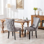 Chaise de salle à manger en velours à dossier haut avec clous décoratifs, lot de 2 – Or / Noir / Beige / Gris