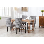 Chaise de salle à manger en velours à dossier haut avec clous décoratifs, lot de 2 – Or / Noir / Beige / Gris