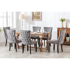 Chaise de salle à manger en velours à dossier haut avec clous décoratifs, lot de 2 – Or / Noir / Beige / Gris