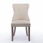 Chaise de salle à manger en velours à dossier haut avec clous décoratifs, lot de 2 – Or / Noir / Beige / Gris