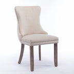 Chaise de salle à manger en velours à dossier haut avec clous décoratifs, lot de 2 – Or / Noir / Beige / Gris