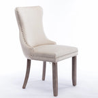 Chaise de salle à manger en velours à dossier haut avec clous décoratifs, lot de 2 – Or / Noir / Beige / Gris