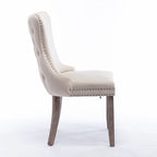Chaise de salle à manger en velours à dossier haut avec clous décoratifs, lot de 2 – Or / Noir / Beige / Gris