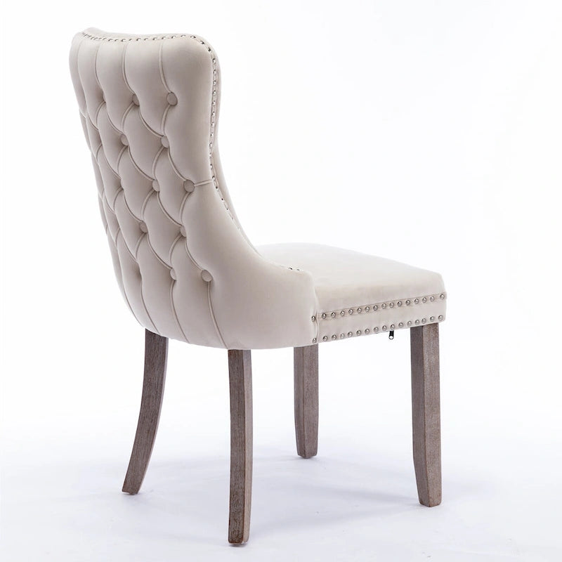 Chaise de salle à manger en velours à dossier haut avec clous décoratifs, lot de 2 – Or / Noir / Beige / Gris