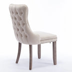 Chaise de salle à manger en velours à dossier haut avec clous décoratifs, lot de 2 – Or / Noir / Beige / Gris