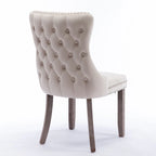 Chaise de salle à manger en velours à dossier haut avec clous décoratifs, lot de 2 – Or / Noir / Beige / Gris