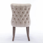 Chaise de salle à manger en velours à dossier haut avec clous décoratifs, lot de 2 – Or / Noir / Beige / Gris