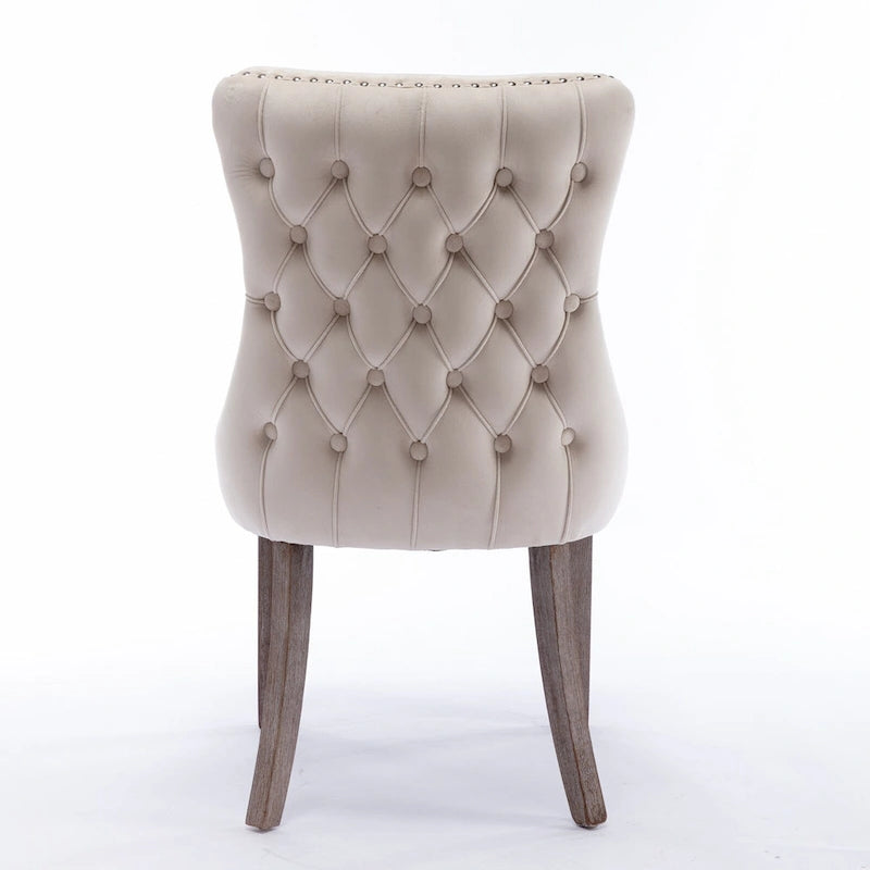 Chaise de salle à manger en velours à dossier haut avec clous décoratifs, lot de 2 – Or / Noir / Beige / Gris
