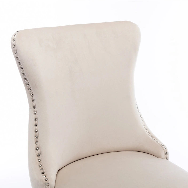 Chaise de salle à manger en velours à dossier haut avec clous décoratifs, lot de 2 – Or / Noir / Beige / Gris
