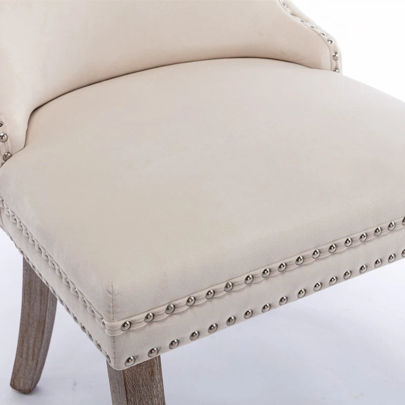 Chaise de salle à manger en velours à dossier haut avec clous décoratifs, lot de 2 – Or / Noir / Beige / Gris