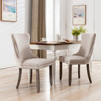 Chaise de salle à manger en velours à dossier haut avec clous décoratifs, lot de 2 – Or / Noir / Beige / Gris