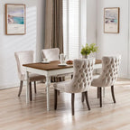 Chaise de salle à manger en velours à dossier haut avec clous décoratifs, lot de 2 – Or / Noir / Beige / Gris