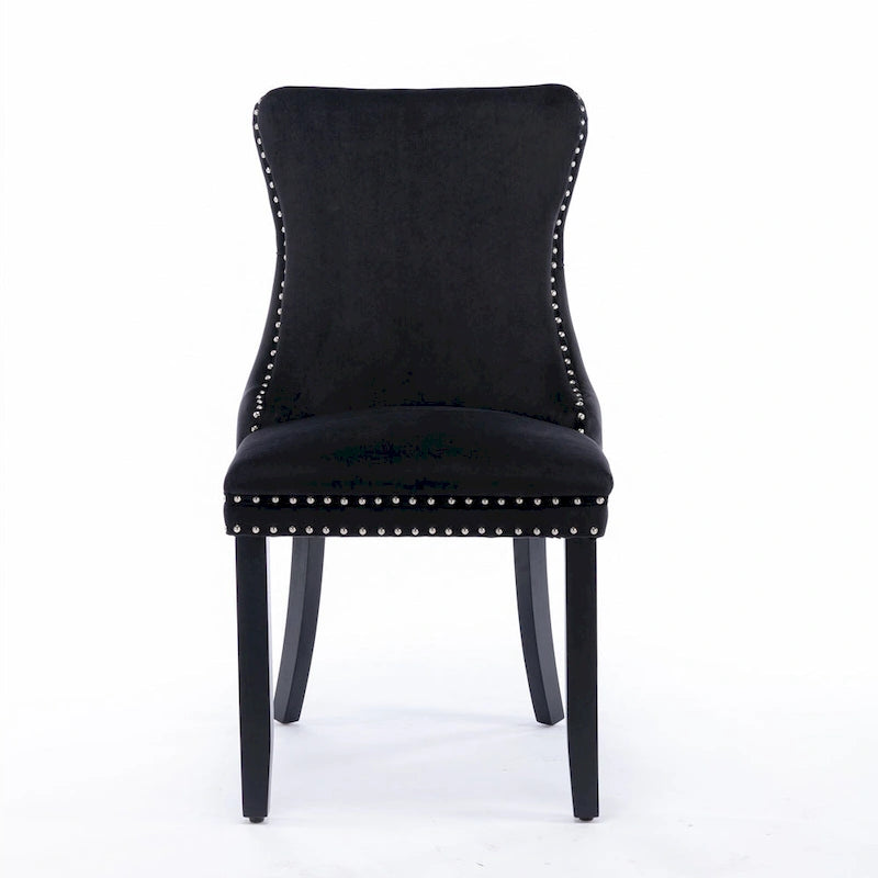 Chaise de salle à manger en velours à dossier haut avec clous décoratifs, lot de 2 – Or / Noir / Beige / Gris
