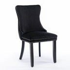 Chaise de salle à manger en velours à dossier haut avec clous décoratifs, lot de 2 – Or / Noir / Beige / Gris